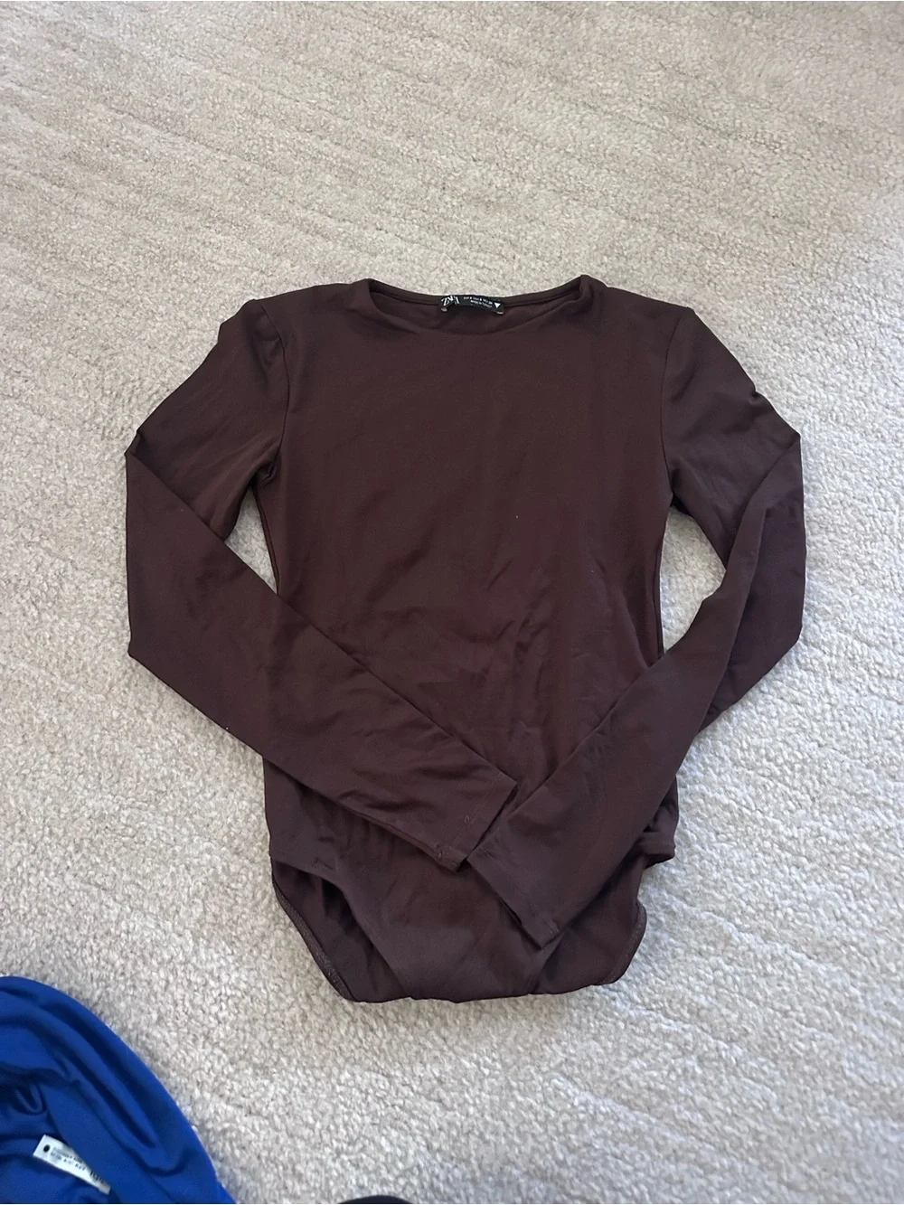 Zara Chocolate Brown Long-Sleeve Crewneck Top - Picture 2 of 3